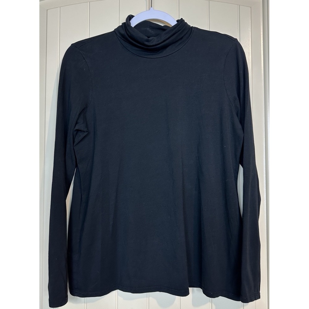 Pure Jill Relaxed Turtleneck Top Long Sleeve Pima Cotton Black Sz XS GUC